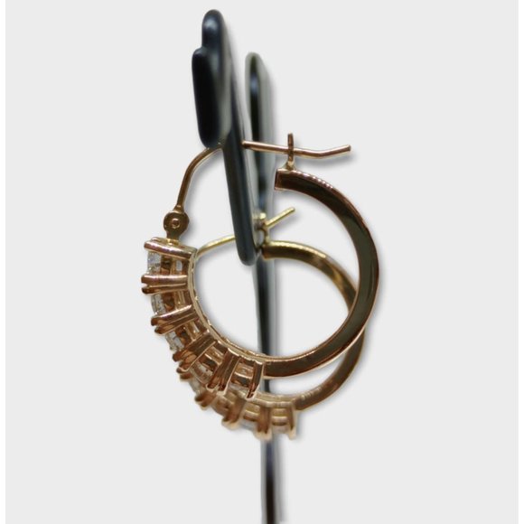 14k Yellow Gold Diamond Hoop Earrings Natural Round Brilliant Cut diamonds - Picture 10 of 10